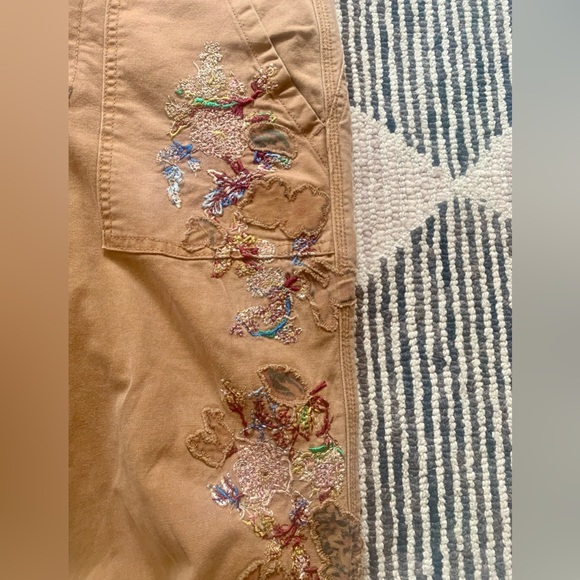 Anthropologie Women’s Khaki Jeans - The Wanderer - Sz 27 Embroidered Floral - Picture 4 of 11